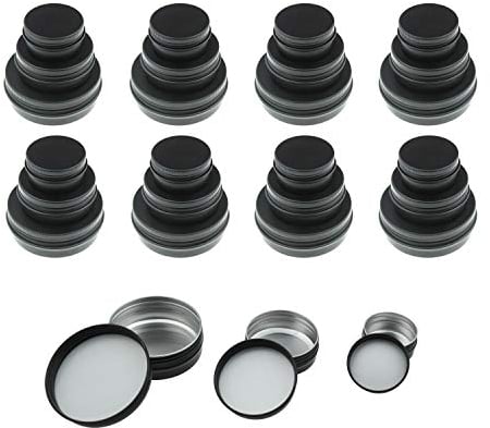 LJY 48 Pieces Black Round Aluminum Cans Screw Lid Metal Tins Jars Empty Slip Slide Containers (Mixed Sizes)