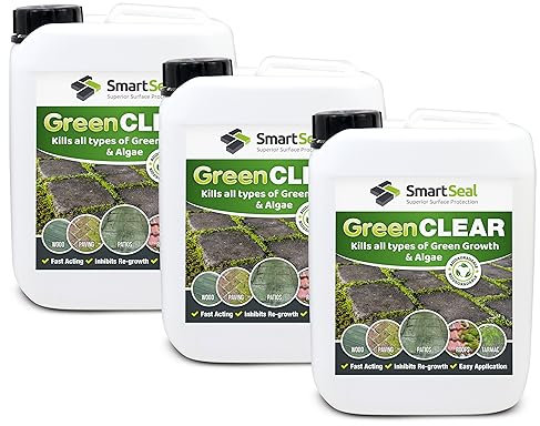 SmartSeal Green Clear Concentrate – Fast-Acting Mould, Lichen & Algae Remover – Easy to Apply Outdoor Cleaner for Roofs, Driveways, Patios & Paths – Kills Organic Green Growth (3x5L)