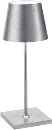 Zafferano, Poldina Pro Mini Lampe mit Silberfarbenes Blatt, Kabellose, Wiederaufladbare Tischlampe mit Touch Control, Für den Innenbereich Geeignet, Dimmer, 2200-3000 K, Höhe 30 cm