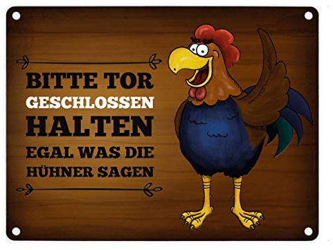 trendaffe - Metallschild mit Hahn Motiv und Spruch: Tor geschlossen halten.