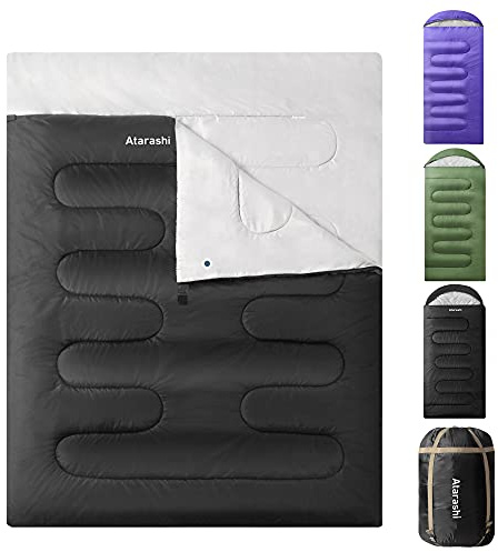 Atarshi Doppel-Camping-Schlafsack, 4 Jahreszeiten, für Queen-Size-XL, 2 Personen, leicht, warm, extra groß, mit Kompressionssack, Rucksackreisen und Outdoor-Abenteuer bei kaltem Wetter, 150 x 224 cm