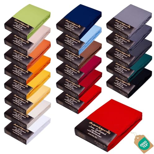 Avantgarde Premium Spannbetttuch 90x200-100x220 - hoher 40cm Steg auch f. Boxspringbett & Wasserbett - Spannbettlaken ca.170g/m² - Bettlaken - 100% Jersey Baumwolle ÖKO-TEX (10 Rot)