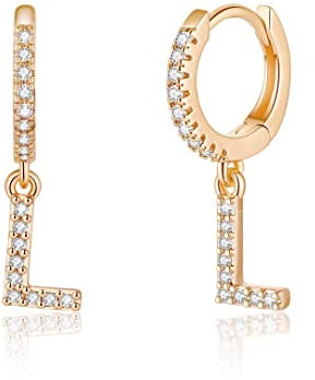 Kreolen mit Initialen für Frauen und Mädchen, 925er Sterlingsilber, 14 Karat vergoldet, zierlich, niedlich, hypoallergen, kleine baumelnde Kreolen, Zirkonia, Initialen-Ohrringe, Schmuckgeschenk für