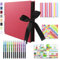 Vienrose Fotoalbum Zum Selbstgestalten 28,5 x 21 cm DIY Fotobuch 80 Seiten Seidenband Bastelpapier Album für 160 10x15 Fotos Baby Familie Valentinstag Geburtstag Jahrestag Geschenk Rot