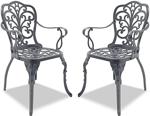 Centurion Supports Bangui 2-Large Garden & Patio Chairs with Armrests in Cast Aluminium Grey