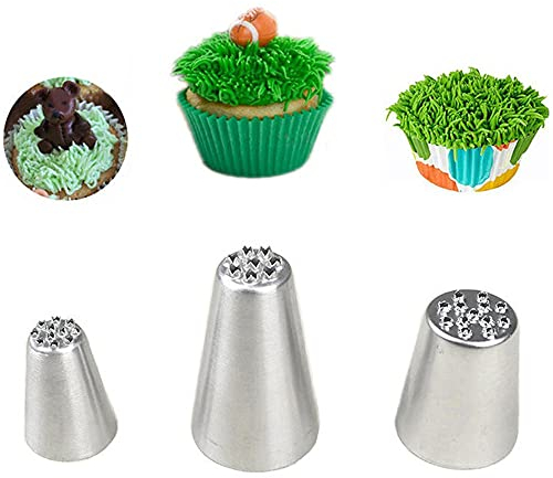 3pcs Stainless Steel Grass Icing Nozzles Set,Mousse Cake Decorating Tips Pipe Nozzle DIY Baking Tool(Silver)