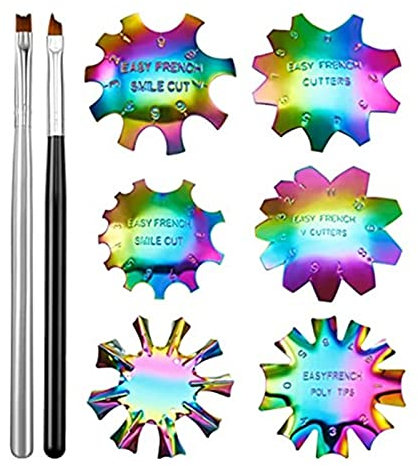 French Nails Schablone Acryl Nagel Edge Trimmer , 8pcs Nagelschablone Schablone zum Schneiden und Maniküre von Nagellinien Rand Trimmer French Smile Line Maniküre Werkzeug (B)