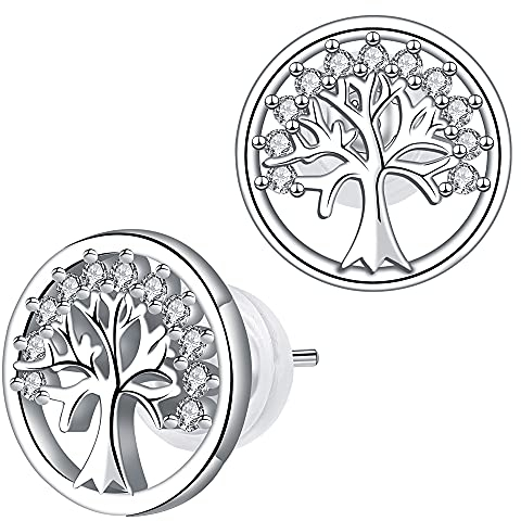 J.MUEN Damen Lebensbaum Ohrringe 925 Sterling Silber Ohrstecker mit Geschenkbox,Durchmesser 10mm