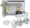XFORT Premium Range 6x 4 Traditional Polished Chrome Rim Lock Set with Rim Knob, Surface Door Lock with Latch, Shed Lock with Key, Vintage Garden Gate Lock, for External Sheds, Gate or Doors