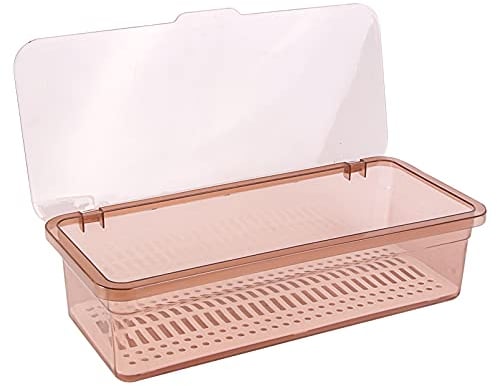 DOITOOL Space Saving Cutlery Organiser, Chopsticks Drain Storage Box with Lid, Transparent Kitchen Supplies Organizer (Brown)