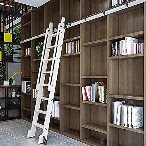 YDYFC Échelle de roulement Ensemble Complet bibliothèque matériel rétractable Tube Rond coulée Piste d'échelle Mobile,(sans échelle) Kit Porte coulissante pour Grenier/Maison/l'intérieur/librairie