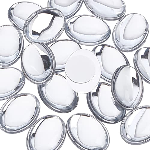 FINGERINSPIRE 20 Stück 30 x 41 mm extra große flache Rückseite Oval Acryl selbstklebende Strass-Edelsteine Stick mit Behälter, Cabochons, klare Aufkleber, Acryl-Juwelen für Kostümherstellung, Cosplay