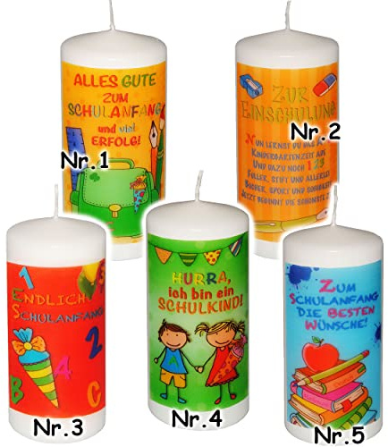 alles-meine.de GmbH 1 Stück Kerze - Vers - Zur Einschulung ! - 11 cm hoch - Tischkerze - Tischdeko/Schuleinführung - Schulanfang/Schulstart - Schulkind/Schulanfänger ..