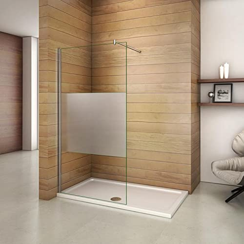 Aica paroi de douche 100x200cm bande central dépoli, en verre 8mm walk in paroi de fixation italienne avec barre de satbislisation cylindrique 70-120cm