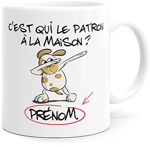 Mug Humour Personnalisable Nom du Chien C’est qui le Patron Nom Tasse Message drôle Personnalisé Animaux. Idée Cadeau Original pour Ami Couple Enfant Collègue Mère Père pour Anniversaire Noël Fête.