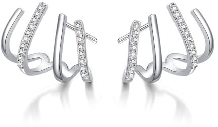 Reffeer Halb-Creolen aus massivem 925er-Sterlingsilber, gewickelt, für Damen, Manschettenohrringe, Piercings, Ohrstecker (A-Silber)