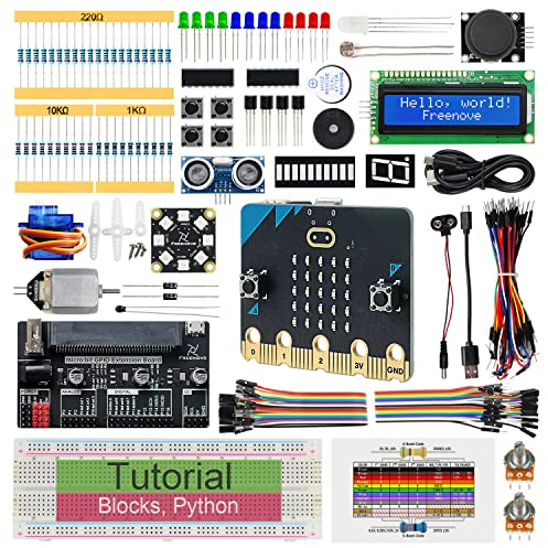 Freenove Super Starter Kit for BBC micro bit (V2 Included), 266-Page Detailed Tutorial, 192 Items, 38 Projects, Blocks and Python Code