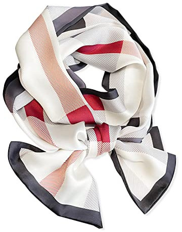 LumiSyne Seidenschal Damen Skinny Schal Schachbrett Kariert Gedruckt Buchstaben Muster Klassische Retro Stil Lange Krawatte Schal Leicht Schmaler Halstuch Bandana Kopfschmuck Griff Wrap Ribbon