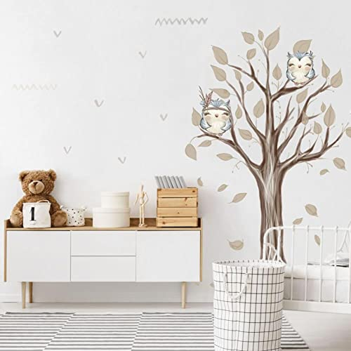 INSPIO Wandtattoo Baum in natürlichen Farben Wandsticker Eulen Wanddeko für Kinderzimmer Babyzimmer Spielzimmer