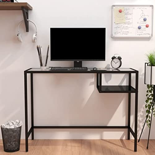 lvssiao Schreibtisch mit breiter Arbeitsfläche, Computertisch Schwarz 100x36x74 cm Glas Konferenztische,PC Tisch Bürotisch Esstisch für Zuhause und Büro
