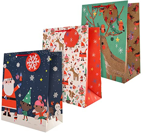 Hallmark Weihnachts-Geschenktüten, 3 Stück, große Tüten in 3 festlichen Weihnachtsmann- und Rentier-Designs