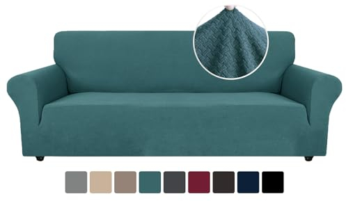 Ystyle Stretch Sofa überzug 4 Sitzer, Elastisch Sofabezug Mit Armlehnen, Jacquard Couch überzug rutschfest, Waschbar Sofa Cover Protector Für Hunde Haustiere, Türkis