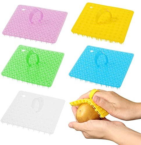 5 PCS Spazzola Flessibile per Verdure,Spazzola per la Pulizia di Frutta e Verdura in Silicone con Manico,Utensili Multifunzionali per la Pulizia Della Cucina Scrubber per Lavare Patate,Carote,Tagliere