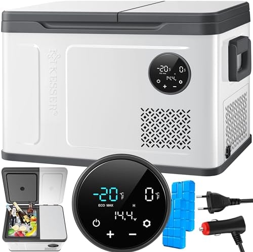 KESSER® Kompressor Kühlbox 2in1 Doppelzone Kühl & Gefrierfach 49 Liter elektrische Gefrierbox mit 2x Kühlakkus & LED-Touch-Bedienung | Kühlschrank Kühlung bis -20 °C für Camping, Auto, Lkw 12/24V 230V