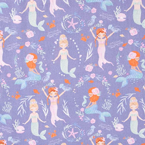 SCHÖNER LEBEN. Baumwollstoff Popeline Digitaldruck Mermaids Meerjungfrauen lila 1,4m