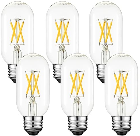LiteHistory T14 T45 LED Bulb,6W E26 LED Bulb Dimmable Equivalent E26 Bulb 60 Watt,Warm White 3000K E26 Edison Bulb,AC120V,600lm,CRI85,Clear Glass,Tubular Light Bulb,ETL Listed,Pack of 6