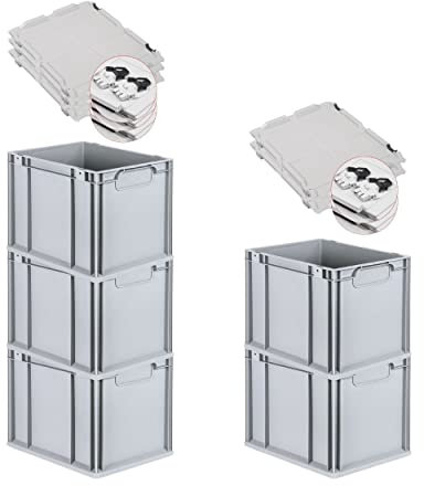 PROREGAL SuperSparSet 5x Eurobox NextGen Economy mit Scharnierdeckel & schwarzen Verschlüssen | Griffe geschlossen | HxBxT 32x30x40cm | 30 Liter | Eurobehälter Transportbox Transportbehälter
