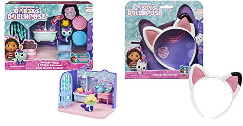 Gabby‘s Dollhouse Deluxe-Raum, Primp and Pamper Bathroom & Gabby‘s Dollhouse, Magical Musical Cat Ears, Haarreif mit Katzenohren, mit Licht, Geräuscheffekten und Musik, geeignet für Kinder ab 3 Jahren