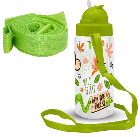 Into the Forest Straw Sipper Summer Water Bottle for Kids | 500ml | Leakproof Sipper Bottle BPA Free with Detachable/Adjustable Strap, Easy Sip Travel Toddler Cup | Child's Flask | 3+ Years