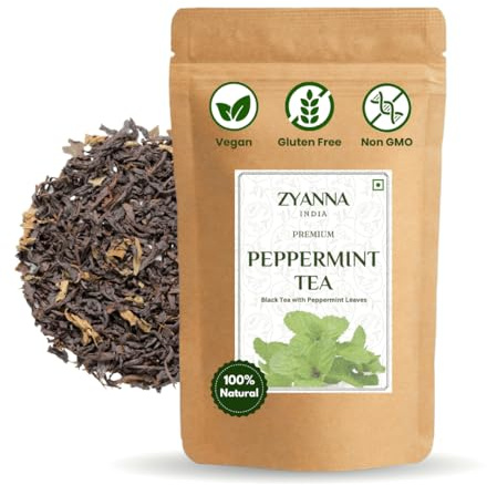 Zyanna Peppermint Tea - Premium Black Tea Infused with Peppermint Leaves (100g- 50 Cups) - Brew Hot or Cold - Refreshing Flavour, Relaxing