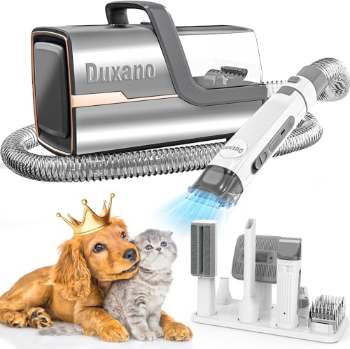 DUXANO Kit de aseo para perros y aspiradora de pelo de perro, potente succión de 15000 Pa, aspiradora de aseo de mascotas elimina el 99% del pelo de mascotas, incluye cortaúñas, cepillo, molinillo de