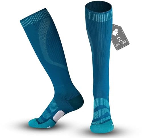 MAGISDU 2 Paar Merino Skisocken Herren Damen Thermosocken Kompressionsstrümpfe 18-25 mmHG Thrombosestrümpfe Kniestrümpfe für Ski Snowboard Flug Sporting
