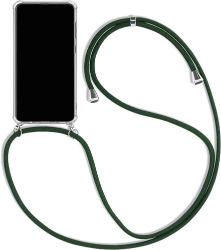 Coque Collier pour Vivo V29 5G, Housse pour Smartphone à Porter au Cou - Étui à bandoulière Cordon - Lanyard Case Protection Complète, Étui en Silicone Transparent, Vert Foncé