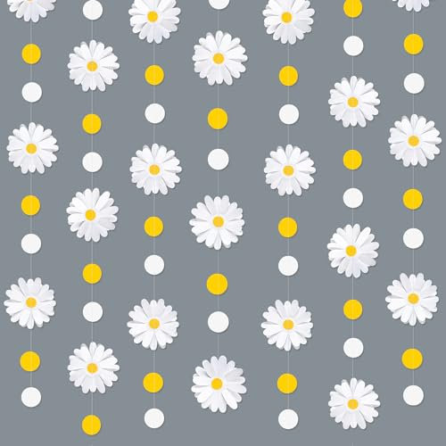 Gänseblümchen-Party-Dekorationen, gelb-weißes Gänseblümchen, gepunktet, Girlande, doppelseitig, Gänseblümchen, 3D-Blumen-Girlande, für Frühling, Sommer, Geburtstag, Babyparty, Hochzeit, Brautparty,