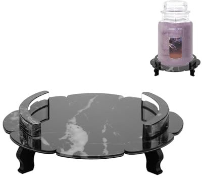 Beautyflier Scented Candle Holder Tray, Pedestal Candle Stand for Yankee Candle Classic 22oz Large Jar Single Wick Scented Candle, Decorative Marble Pattern Acrylic Candle Plate, Holder ONLY (Black)