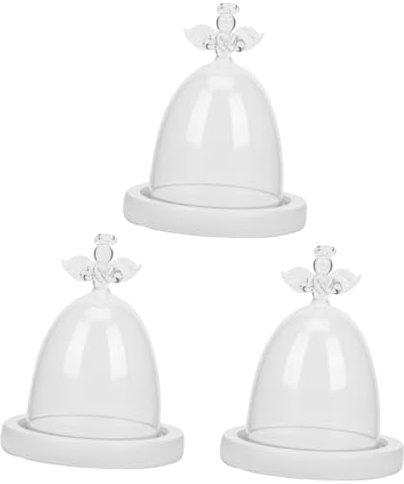 Warmhm 3St Engel Glasabdeckung kleine Kuchenkuppel Landschaftsabdeckung aus Glas Holztablett Tischvitrine Glasabdeckung mit Holzsockel Esstisch Kerze Staubschutzhaube Anlage Weiß