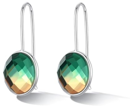 MetJakt 925 Silber Hängeohrringe für Damen mit Echtem Naturstein und Kristallen Bunt Glitzer Farbwechselnde Edelstein Ohrringe Damenschmuck (Serpentin Rauchquarz)