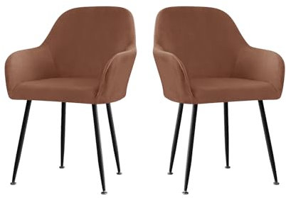 LIFEDX Stuhlhusse Stuhlbezug Samt Stretch 2er/4er/6er Set, Gebogen Stuhlbezüge Rückenlehne mit Armlehne Abnehmbar, Stuhlüberzug Esszimmerstühle Modern Bürostuhl Bezug Stuhl Beschützer-Coffee||2PCS