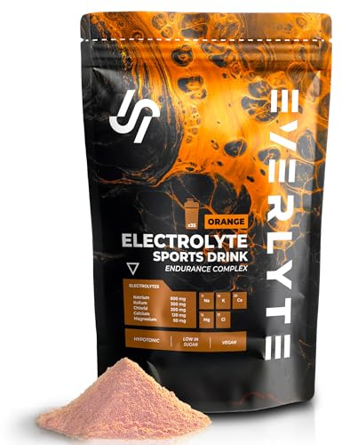 EVERLYTE Orange Elektrolyte Pulver mit Natrium, Kalium, Calcium, Magnesium & Chlorid für optimale Hydration / 35 Anwendungen kalorienarmes Sport Getränkepulver/natürlich, vegan, zuckerarm