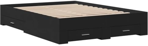 vidaXL Bettgestell, Bett mit Schubladen, Bettrahmen mit Sperrholzlatten, Doppelbett für Schlafzimmer, Schubladenbett, Schwarz 120x200cm Holzwerkstoff