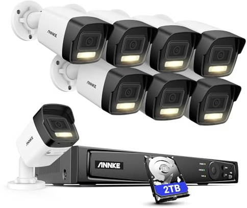 ANNKE 12MP PoE Überwachungskamera Set Aussen, 8 X Kamera mit Person- und Fahrzeugerkennung, 100ft Farbenachtsicht, IP67, 24/7 Videoüberwachung, SD-Kartensteckplatz bis zu 512G, mit 2TB Festplatte