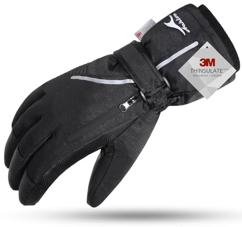 Achiou Ski Snow Gloves Waterproof Touchscreen Winter Warm for Men with Portable Pocket