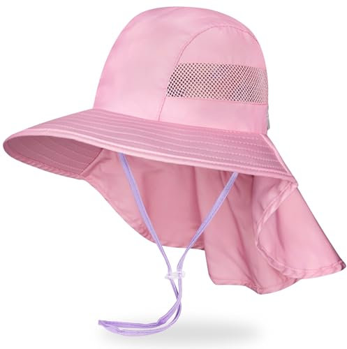 MHJY Sonnenhut Kinder Sonnenmütze Mädchen Hut Sommer UV Schutz 50 Mützen Einhorn Anglerhut Breite Krempe Kappe mit Nackenklappe Kleinkind 2-9 Jahre