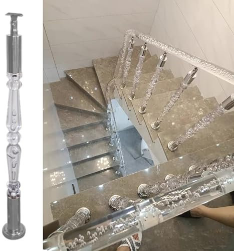 Geländer Treppengeländer Durchsichtig Acryl Geländerspindeln Pfosten, Modern Innenbereich Runder Kristall-Pfeiler für Innentreppe/Terrasse/Flur, 31 35 33 39 Inch Tall(Style -A,80cm/31.5in tall)