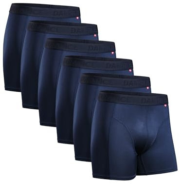 DANISH ENDURANCE Mens Boxers, Anti Chafing, Long Leg or Regular, Sports Underwear Men, Running Boxers, 6 Pack, Blue, Large