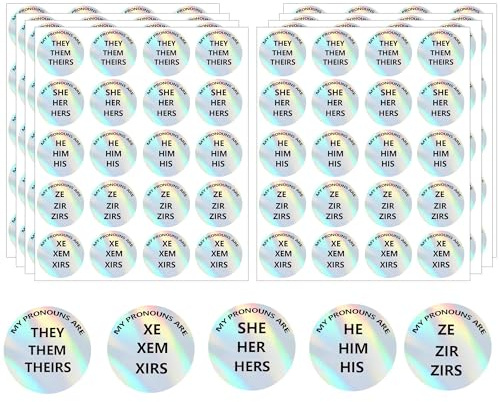 My Pronoun are Aufkleber, holografisch, silberfarben, mit Aufschrift They Them Theirs Gender Identity, 2,5 cm, für Ihn, Ihn, sie, sie, Namensetiketten, Namensaufkleber für Party, Konferenz, Kinder